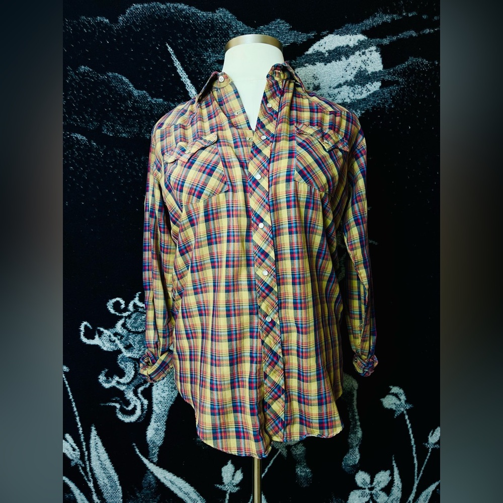 VTG 1980s Rancher Multicolor Plaid Pearl Snap Shirt